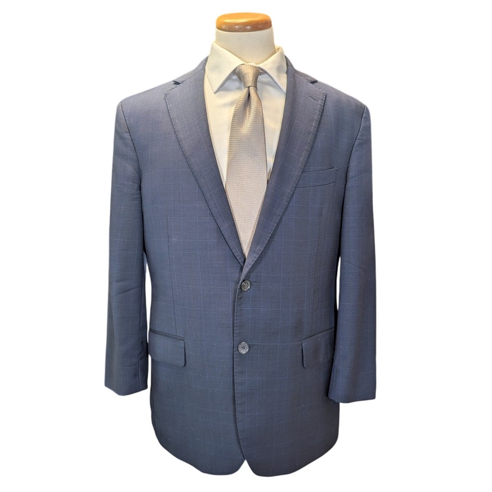 Jos A Bank 43R Sport Coat Reserve Lanificio Navy Blue Glen Plaid Wool Blend